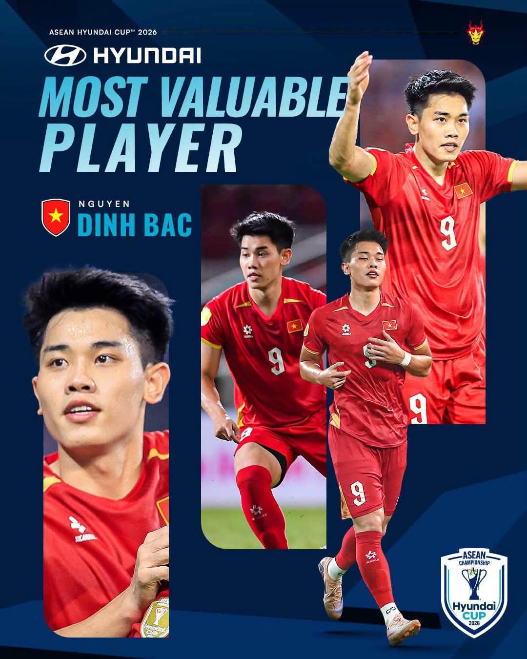 Nguyễn Đ&igrave;nh Bắc gi&agrave;nh danh hiệu Cầu thủ xuất sắc nhất ASEAN Cup 2026. (Ảnh: Asean Cup 2026)