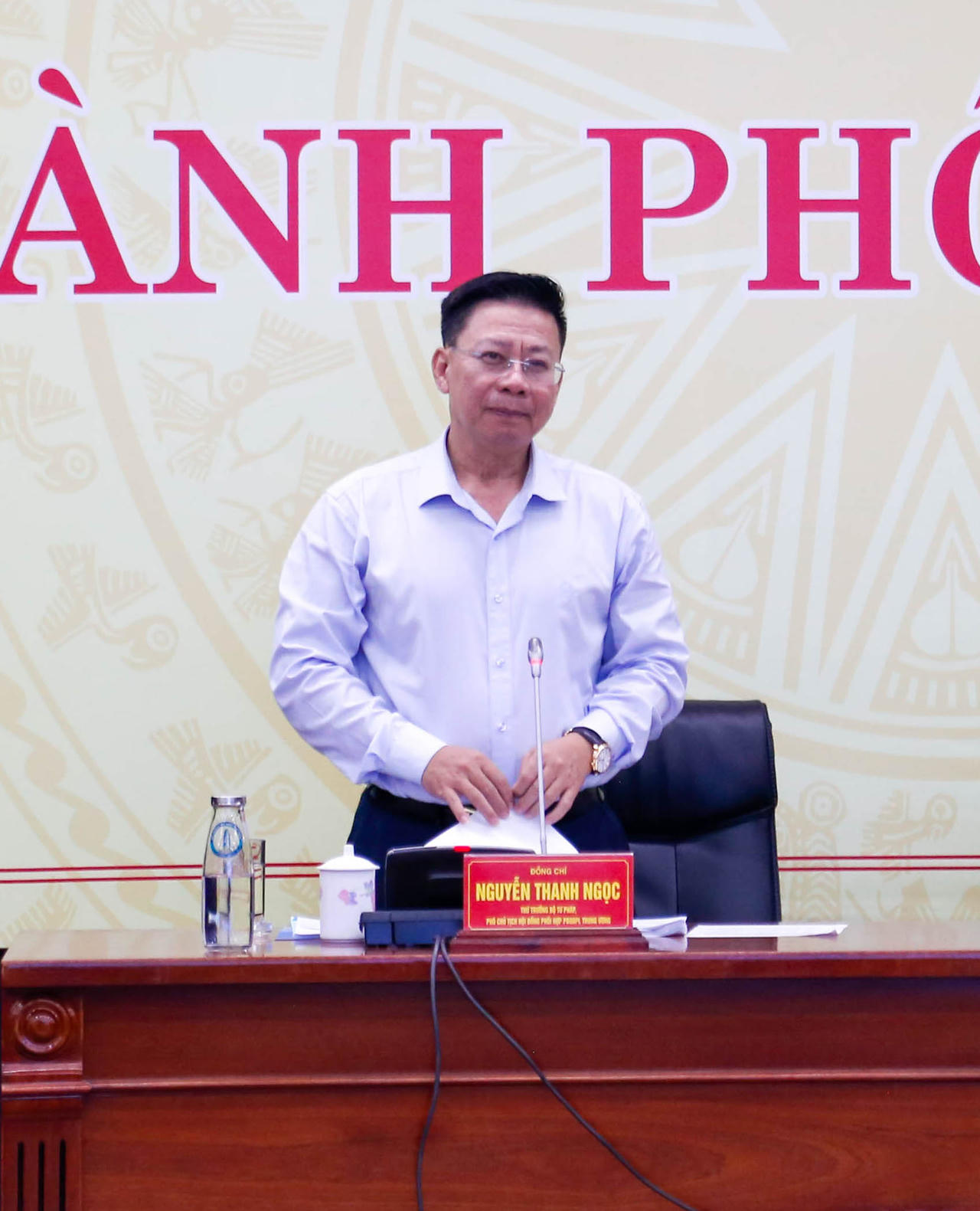 Thứ trưởng Bộ Tư ph&aacute;p, Ph&oacute; Chủ tịch Hội đồng phối hợp phổ biến, gi&aacute;o dục ph&aacute;p luật Trung ương - Nguyễn Thanh Ngọc ph&aacute;t biểu tại buổi l&agrave;m việc