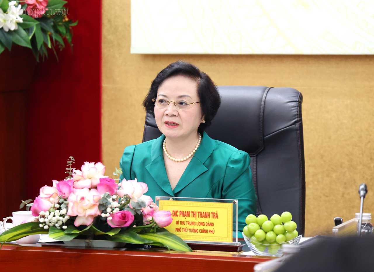 Ph&oacute; Thủ tướng Phạm Thị Thanh Tr&agrave; ph&aacute;t biểu tại buổi l&agrave;m việc. Ảnh: chinhphu.vn