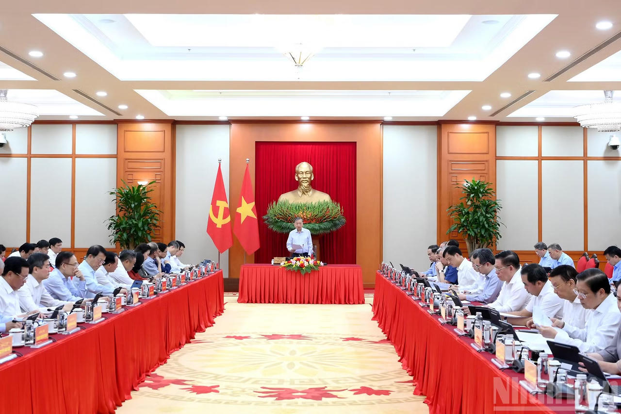 Quang cảnh cuộc l&agrave;m việc tại Trụ sở Trung ương Đảng﻿. Ảnh: nhandan.vn