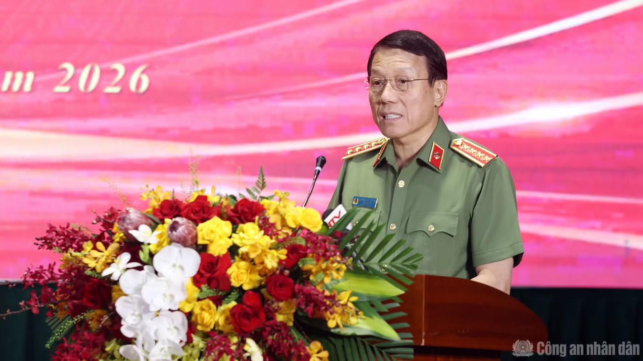 Bộ trưởng Bộ C&ocirc;ng an Lương Tam Quang ph&aacute;t biểu tại buổi Lễ. Ảnh: C&ocirc;ng an nh&acirc;n d&acirc;n.