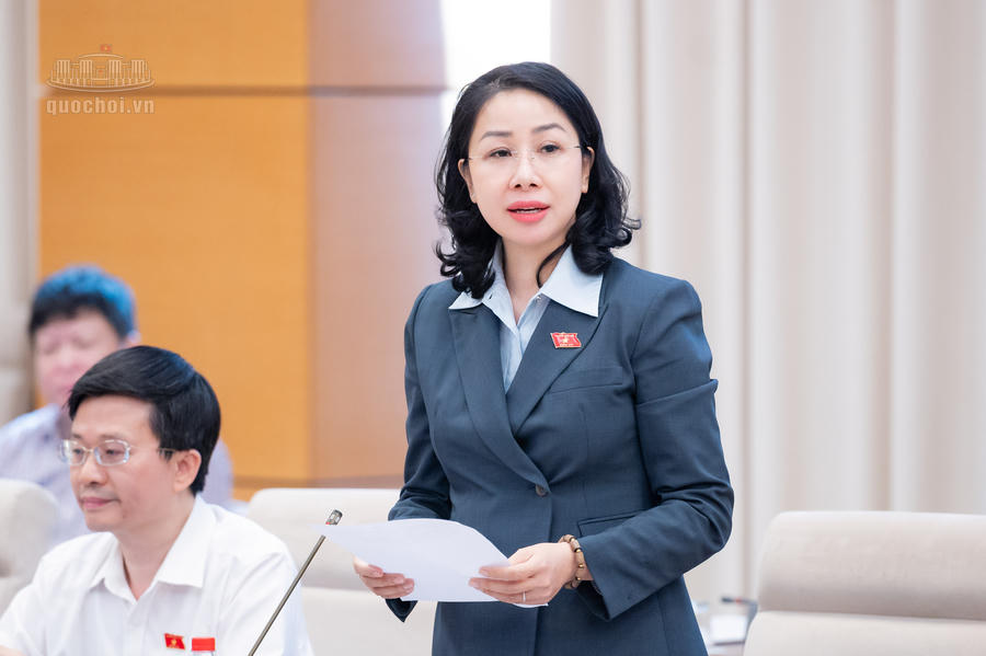 Ủy vi&ecirc;n l&agrave; đại biểu Quốc hội hoạt động chuy&ecirc;n tr&aacute;ch tại Ủy ban Văn h&oacute;a v&agrave; X&atilde; hội Phan Thị Th&ugrave;y Linh ph&aacute;t biểu. Ảnh: quochoi.vn