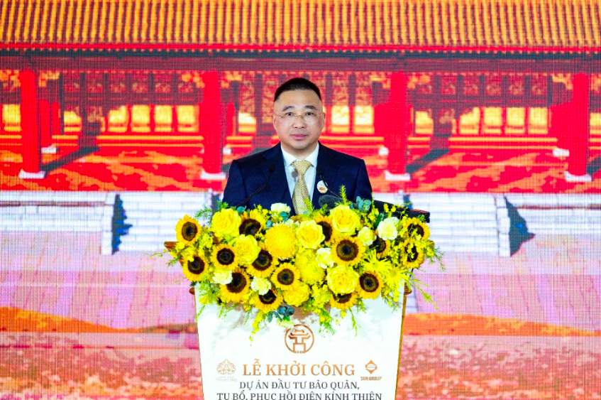 &Ocirc;ng Trần Minh Sơn - Th&agrave;nh vi&ecirc;n Hội đồng s&aacute;ng lập, Ph&oacute; Chủ tịch Thường trực Hội đồng quản trị Tập đo&agrave;n Sun Group chia sẻ tại lễ khởi c&ocirc;ng. Ảnh: BTC
