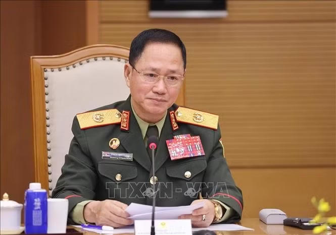 Đại tướng Khamliang Outhakaysone, Ph&oacute; Thủ tướng, Bộ trưởng Bộ Quốc ph&ograve;ng L&agrave;o ph&aacute;t biểu. Ảnh: L&acirc;m Kh&aacute;nh/TTXVN