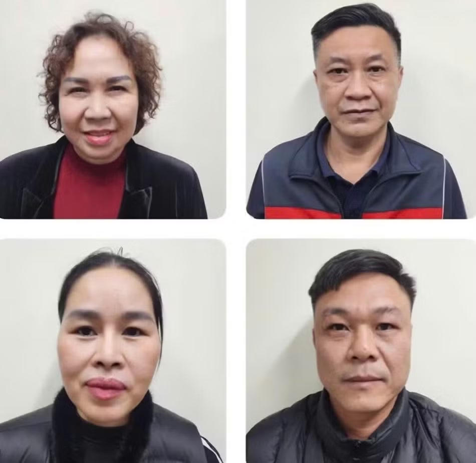 Nữ 'đại gia' xăng dầu Chu Thị Th&agrave;nh (tr&ecirc;n c&ugrave;ng, b&ecirc;n tr&aacute;i) v&agrave; một số bị c&aacute;o li&ecirc;n quan. Ảnh: Bộ C&ocirc;ng an.