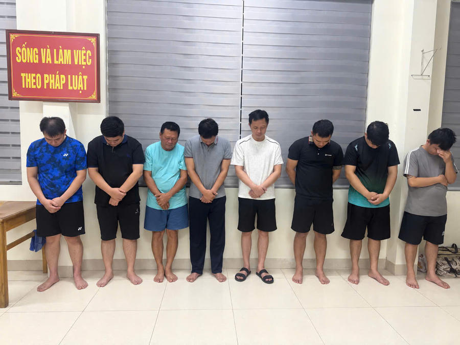 Nh&oacute;m đối tượng bị khởi tố, tạm giam (từ tr&aacute;i sang phải): Ho&agrave;ng Văn Dũng, Ho&agrave;ng Minh Tưởng, Đỗ Văn H&ugrave;ng, Nguyễn Văn T&igrave;nh, Trần Anh H&agrave;o, Ho&agrave;ng Văn Nam, Ho&agrave;ng Văn Đạt.