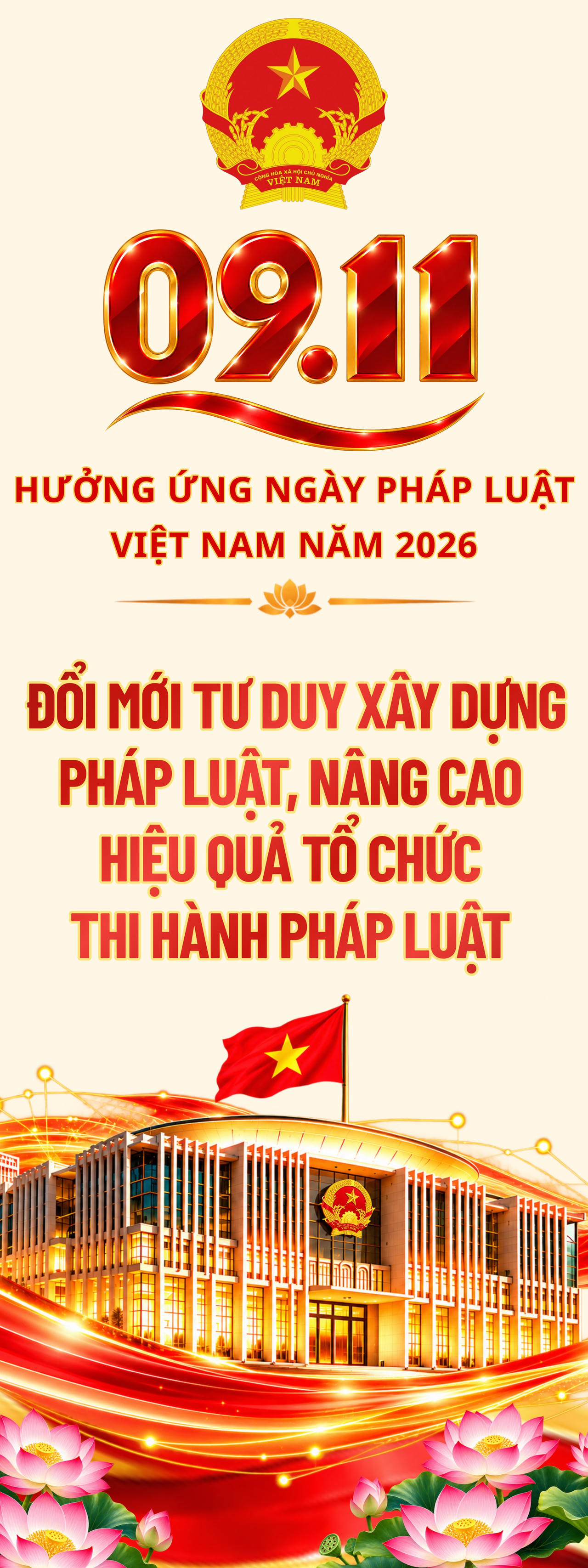 Bộ nhận diện và các khẩu hiệu tuyên truyền hưởng ứng Ngày Pháp luật Việt Nam năm 2026