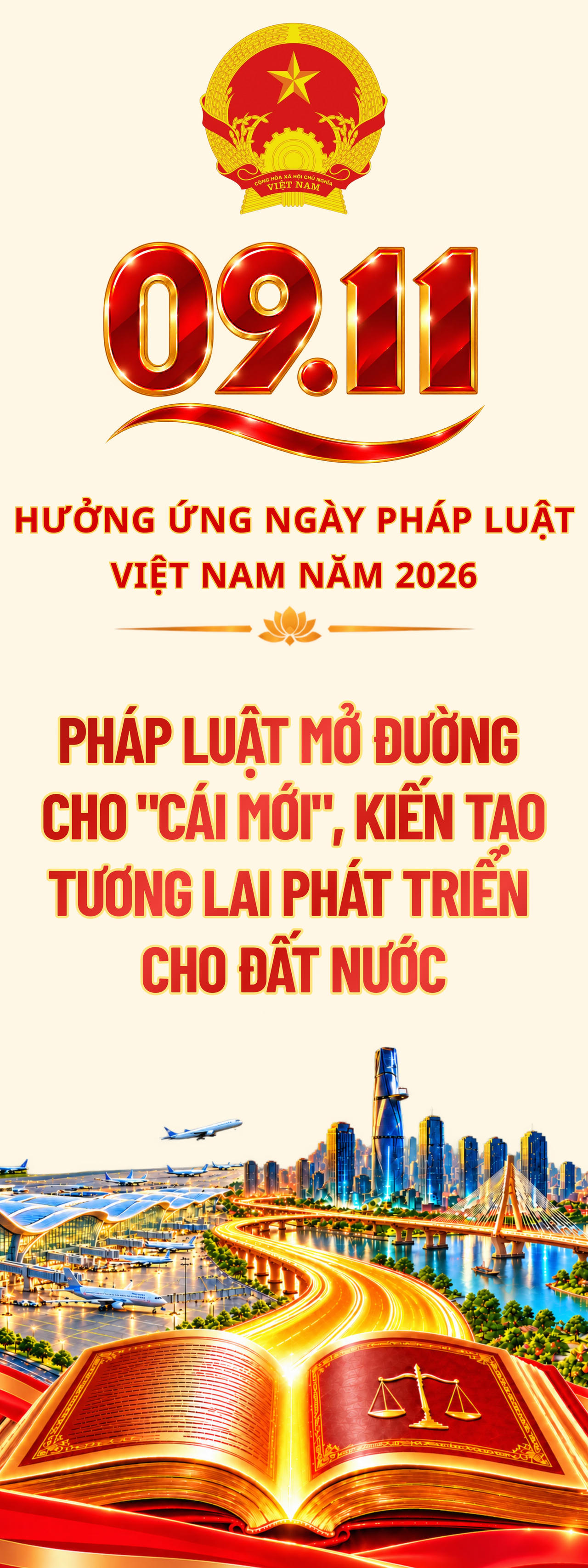 Bộ nhận diện và các khẩu hiệu tuyên truyền hưởng ứng Ngày Pháp luật Việt Nam năm 2026