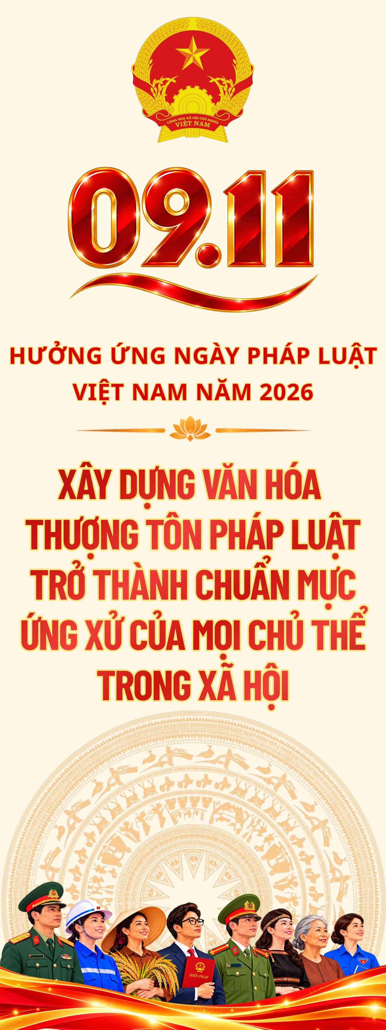 Bộ nhận diện và các khẩu hiệu tuyên truyền hưởng ứng Ngày Pháp luật Việt Nam năm 2026