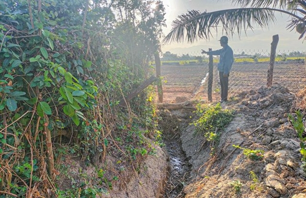 Nhiều diện tích đất canh tác của người dân khô khát vì mương nước bị lấp. Ảnh: Khoa Lê