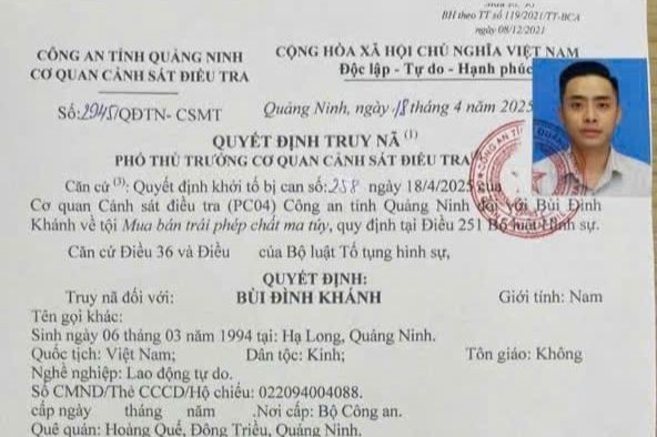 Phát lệnh truy nã Bùi Đình Khánh về hành vi mua bán trái phép chất ma tuý